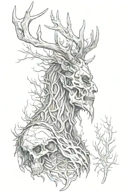 A Side View Of A Leshen With A Deer Skull Head From The Witcher Series