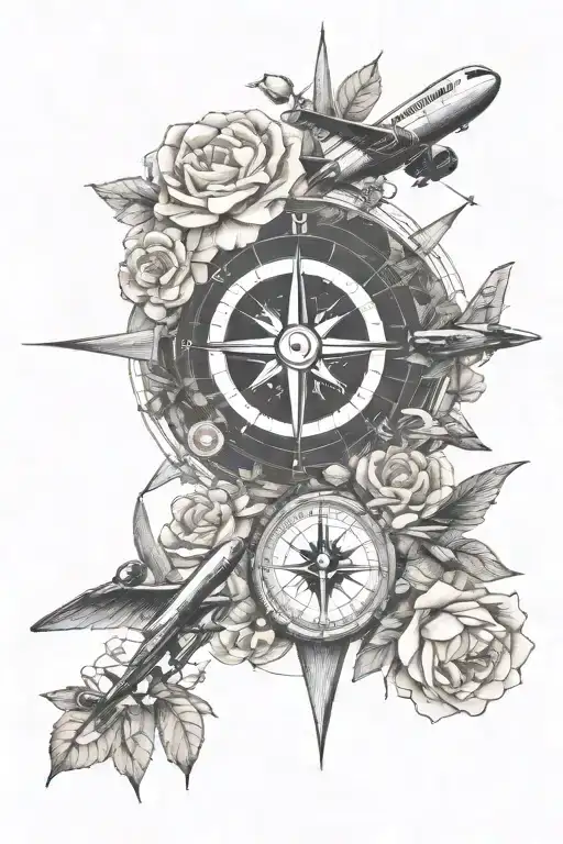 Plane Travel World Grid Lines Flowers Compass