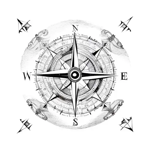 Compass On A Map With Viking Symbols