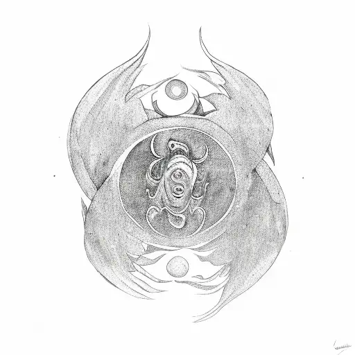 An Angel And Demon Embracing In A Yin And Yang Symbol