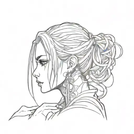Anime Vampire Girl Side Profile With Thin Line Tribal Around Her