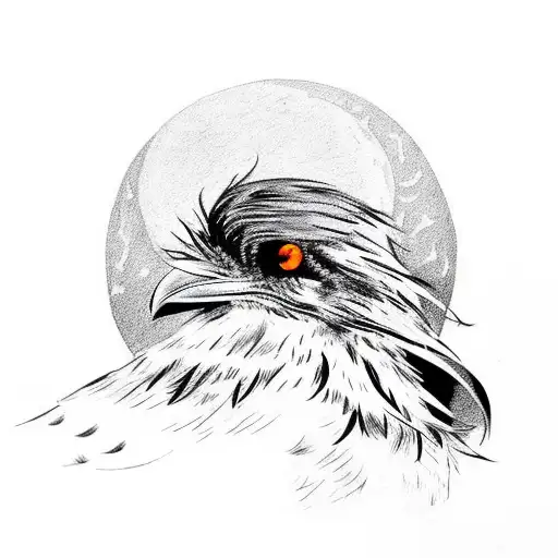 Red Eyed Raven And Moon On Background