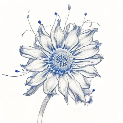 Black Outline Cornflower With Blue Petals