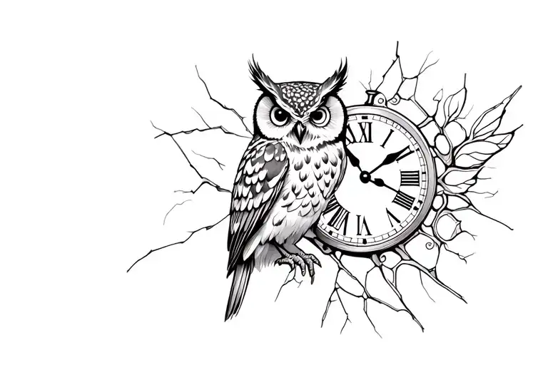 Owl Perched Broken Clock