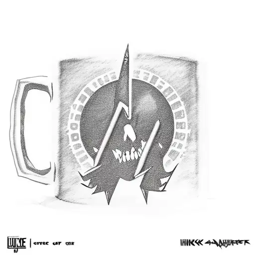 A Coffee Mug With A Punk Rock Band Logo And Electric Guitar Silhouette