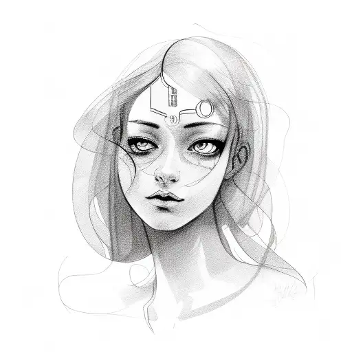 A Sketch-style Portrait Of Denisa With Music Notes Flowing Around Her