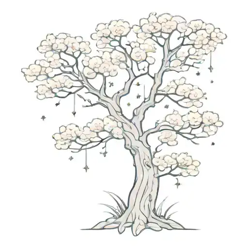 A Tree With Pink Flowers At Night