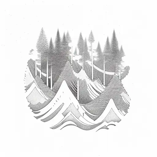 Two Waves Underneath One Is A Forest And Under The Other Are Mountains