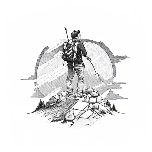 A Hiker Standing On A Mountaintop With The Sun Rising Behind