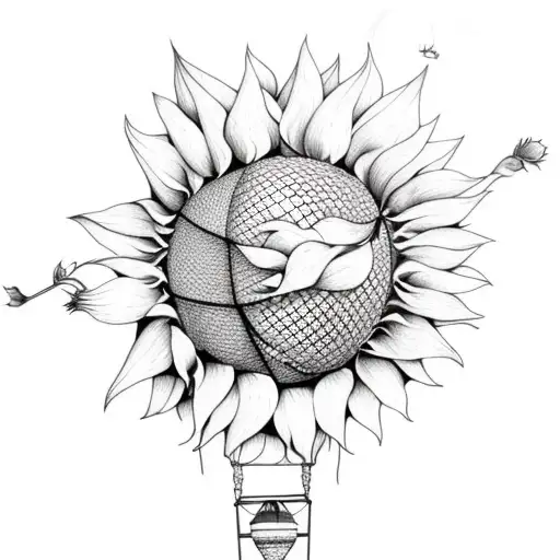 Hot Air Balloon With Mountains Rose And Sunflower