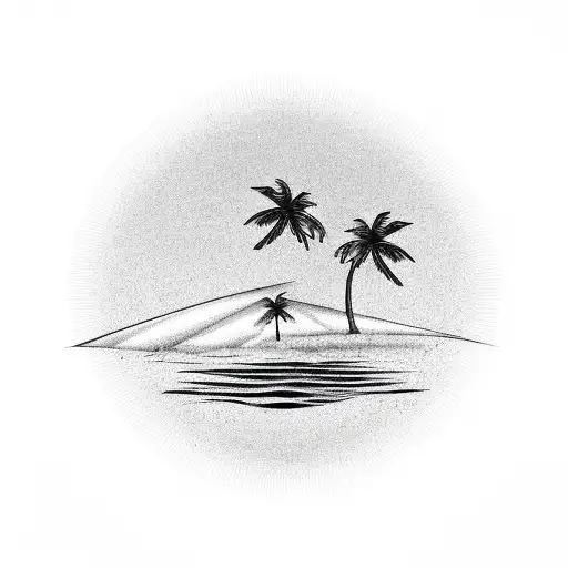 Beach With Palms Rising Sun Back Drop