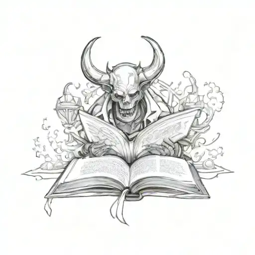 A Devil Reading A Holy Book With Dark Anime Elements