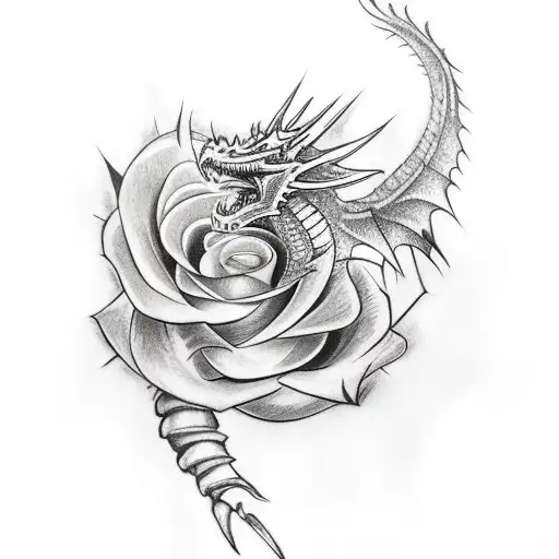 Spine Tattoo And A Dragon Coming Out Of A Rose With Daggers