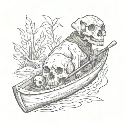 Skull And Pet Dog On Canoe