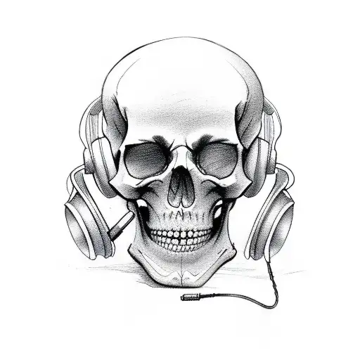 Lineart Skeleton Sitting With Headphones On