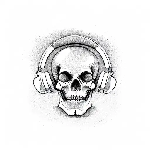 Lineart Skeleton With Headphones And Mp3 Player