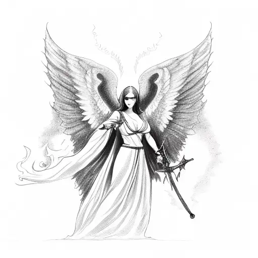 Woman Angel With The Flaming Sword