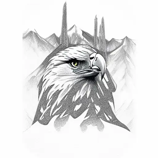 Mountain Overlook With Eagle Flying