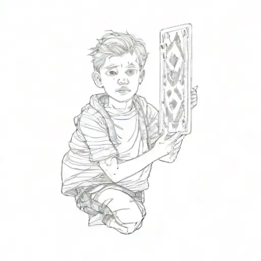 A Young Boy Holding A Playing Card