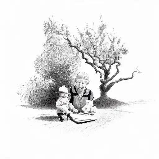Grandmother With Child Under Walnut Tree
