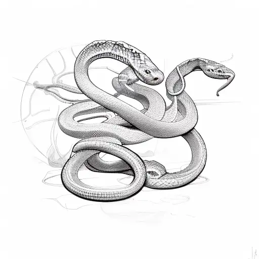 A Sketch-style Snake Coiled Around A Medical Cross