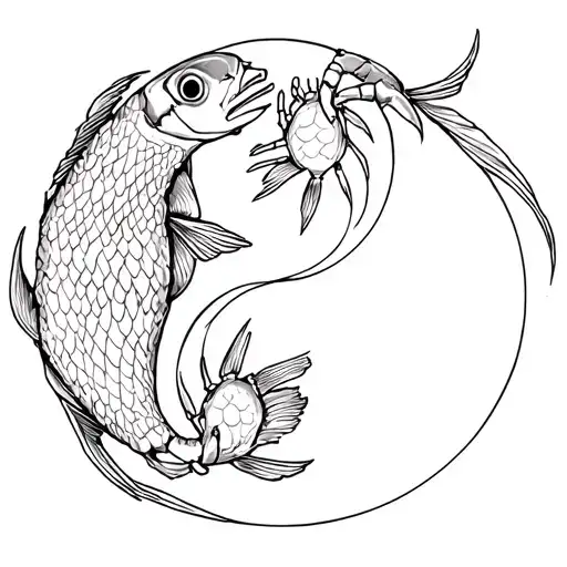 Fish Yin And Yang With A Female Crab In The Middle