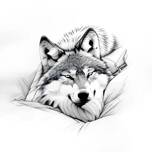 Wolf Sleeping In A Bed