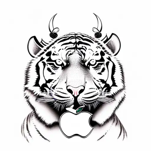 Cute Tiger With Horns And Apple