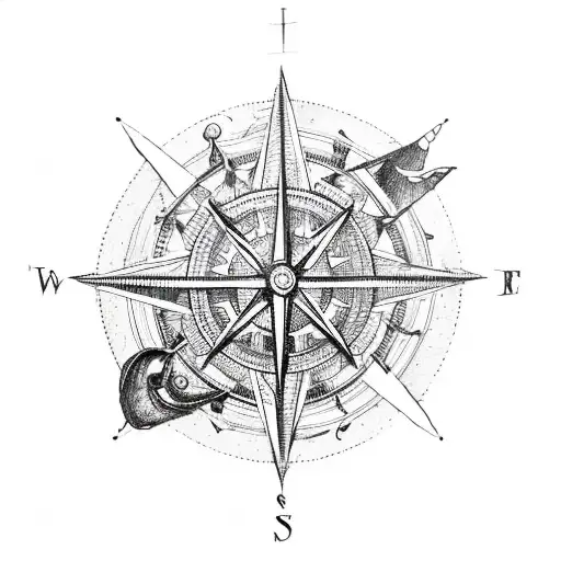 A Pirate Ship Coming Out Of A Compass