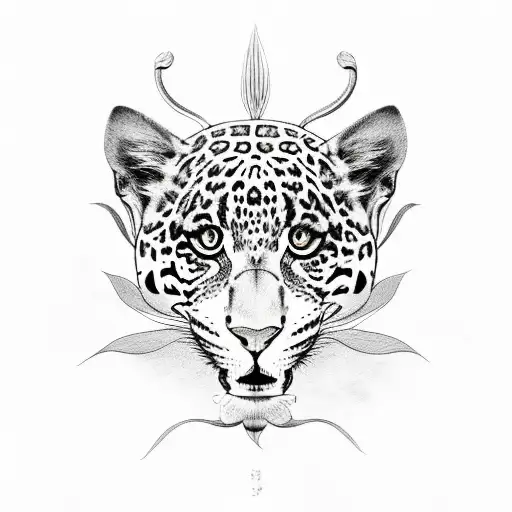 Jaguar With Lotus Flowers