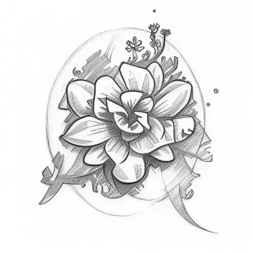 A Sketch-style Tattoo Featuring Regional Symbols And Delicate Floral Patterns