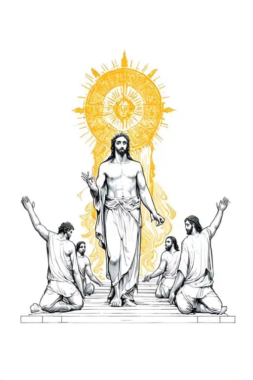 An Idol Surrounded By People Bowing Except 3 Like The Biblical Story Golden Image Daniel 3