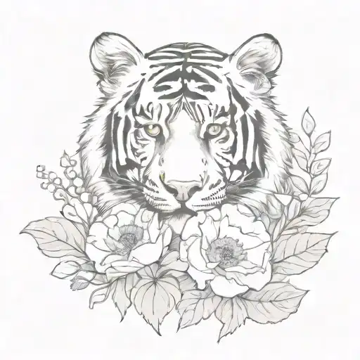 Tiger And Poppy Flowers