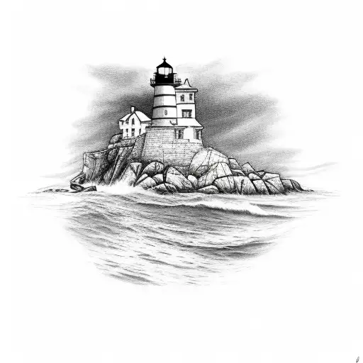 Fisherman On Rocks With Lighthouse
