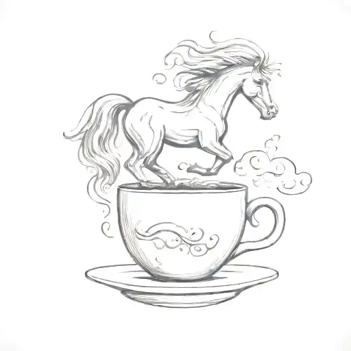 A Horse Silhouette Jumping Over A Coffee Cup With Steam Forming A Cloud