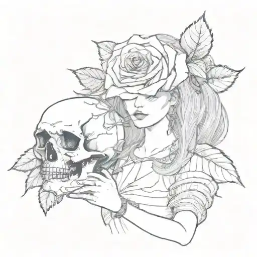 Girl Holding Rose With Skull Hand
