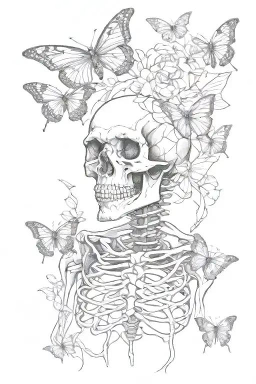 Skeleton And Butterflies