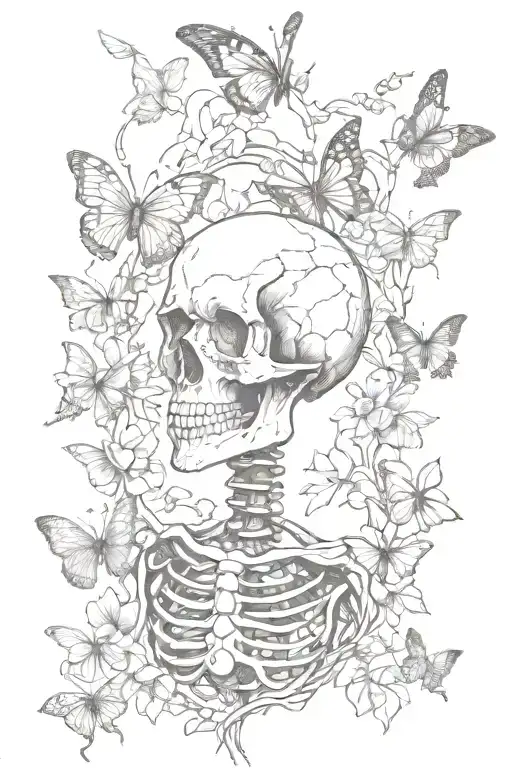 Skeleton And Butterflies
