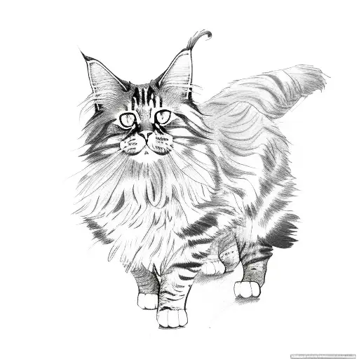 Maine Coon Cat With Cherry Blossom In The Background