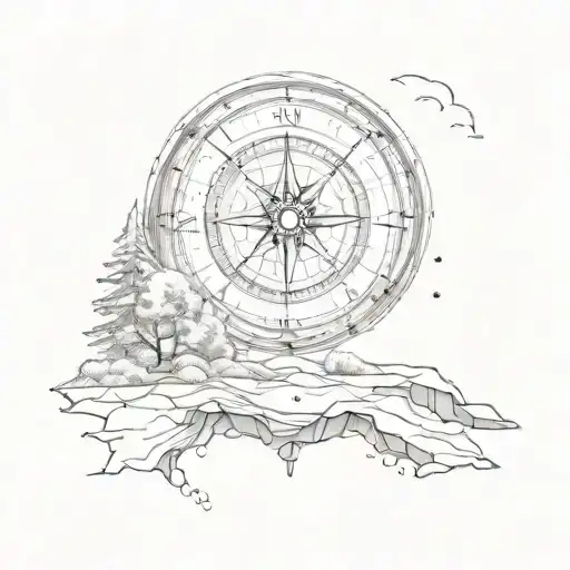 Landscape In A Compass With Dots Around It