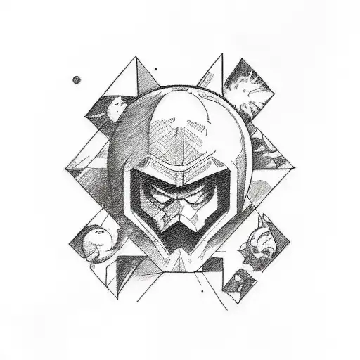 A Sketch-style Tattoo Featuring Iconic Comic Book Characters Surrounded By Celestial Objects