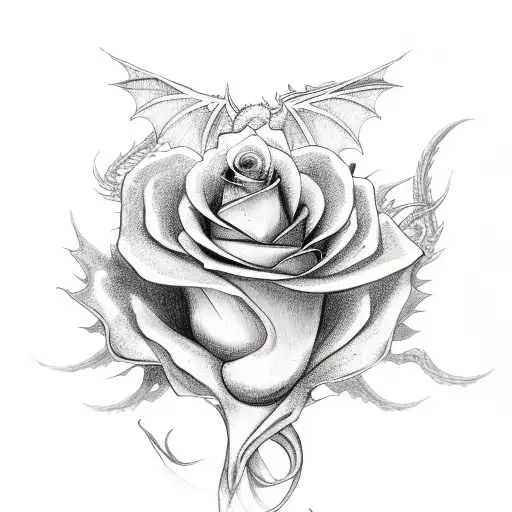 A Dragon Wrapped Around A Blooming Rose