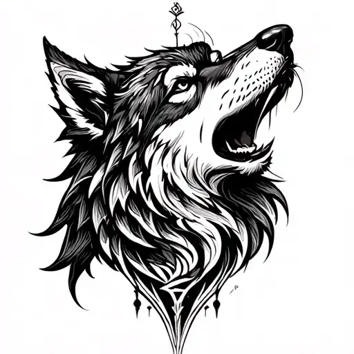 Wolf Howling To Pisces Symbol