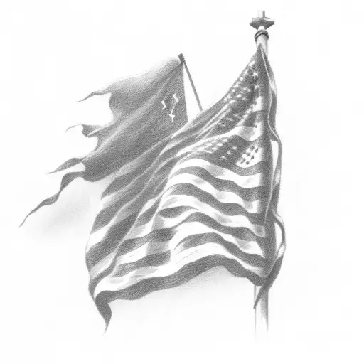 American Flag Drapped Over Black Cross