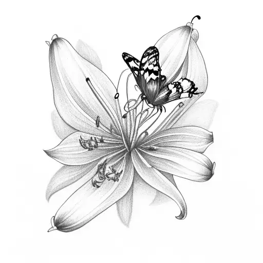 Butterfly With Lily Of The Valleys And Spider Lilies