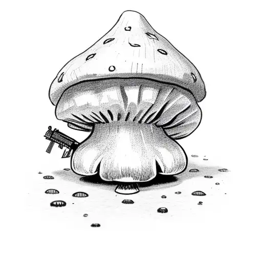 Tiny Shroom With A Hat Smilling And Has A Gun