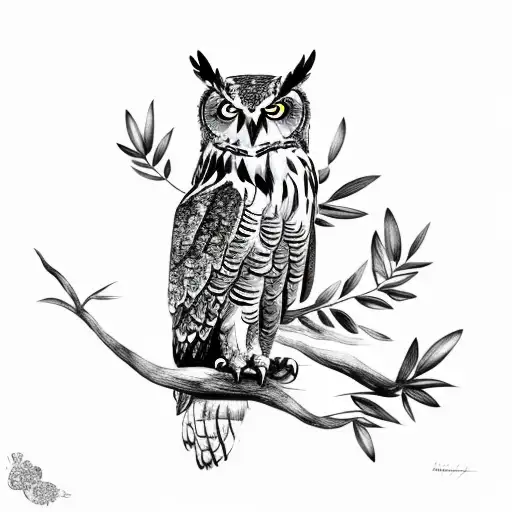 Eagle Owl On Olive Branch