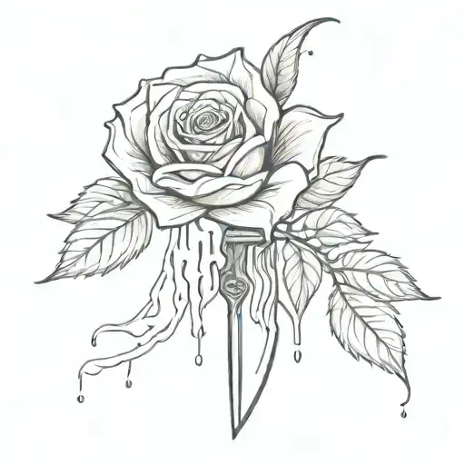Knife With Rose Dripping Down Blood Dripping