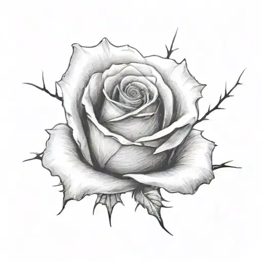 A Side View Of A Rose With A Stem And Thorns