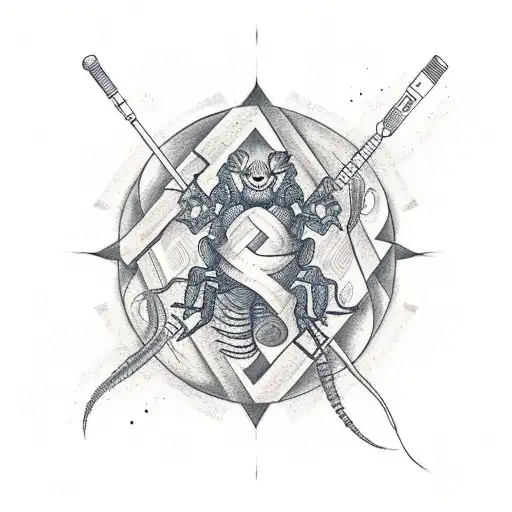 A Tattoo Design Combining A Microphone And A Scorpion In A Yin-yang Style